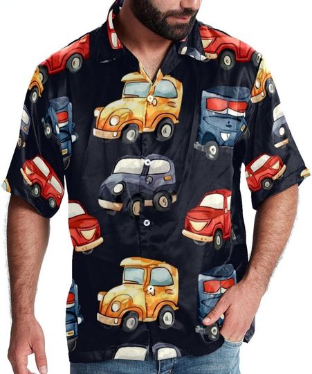 Cartoon Vintage Cars Hawaiian T-Shirt, Aloha Beaches Button Up Shirt