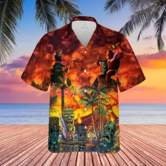 god zilla And King Unisex Hawaiian Shirt Summer Shirt