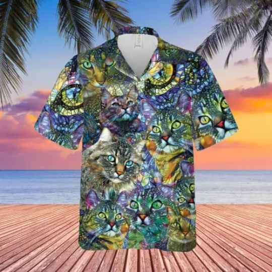 Amazing Kaleidoscope Cat Unisex Hawaiian Shirt