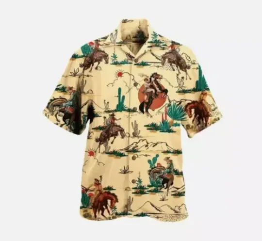 Western Cowboy Hawaiian Shirt Retro Summer Short Sleeve Hawaiian Shirt