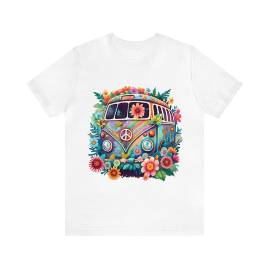 Retro Hippie Van T-Shirt, Colorful Flower Power Tee