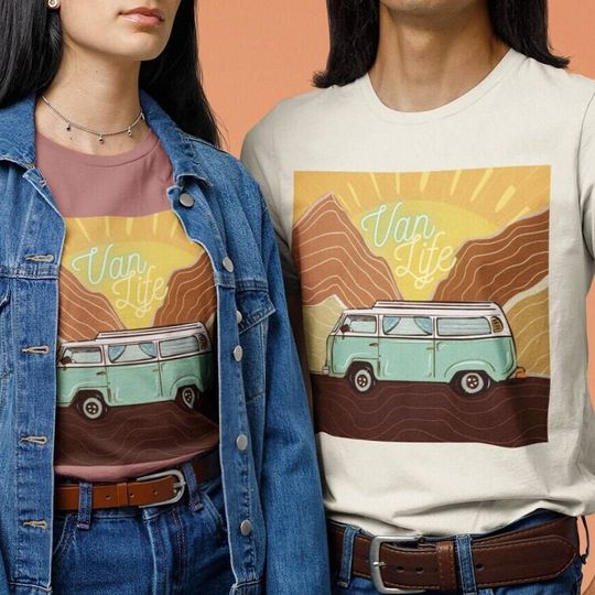 Van Life Adventure Awaits, Seafoam Green Volkswagon Bus T-shirt