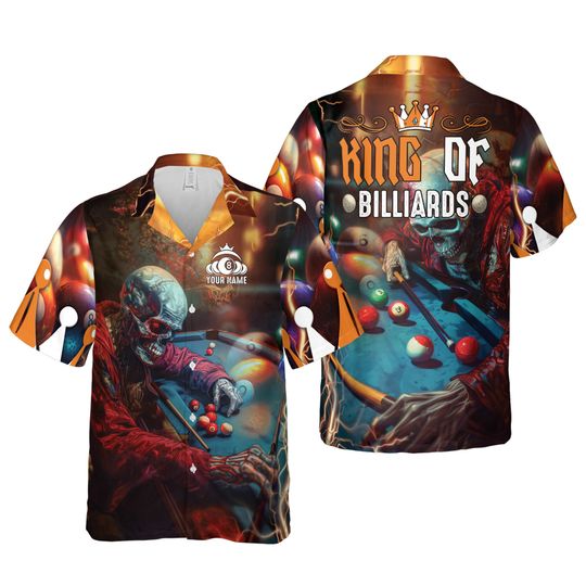 Personalized King Of Billiards Hawaiian Shirt Billiards Team Shirt Button Down Billiards Kid Shirt Gift For Billiard Lovers Pool Player Gift