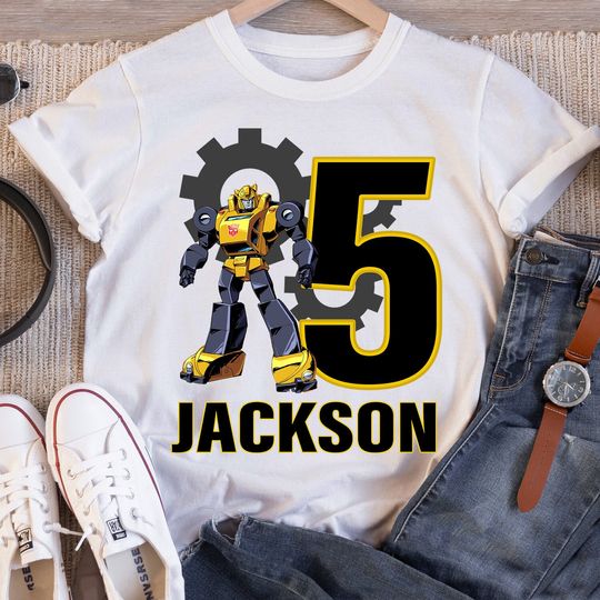 Transformers Birthday Shirt, Funny Bumblebee Robot Kids Toddler Birthday Tshirt, Custom Personalized Birthday Gift For Son Daughter