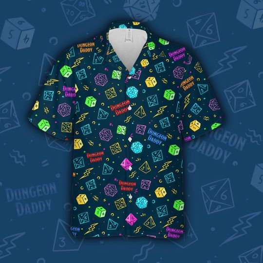 Dungeon Daddy Hawaiian Shirt, DnD Shirt, Dice Shirt, Dungeons and dragons