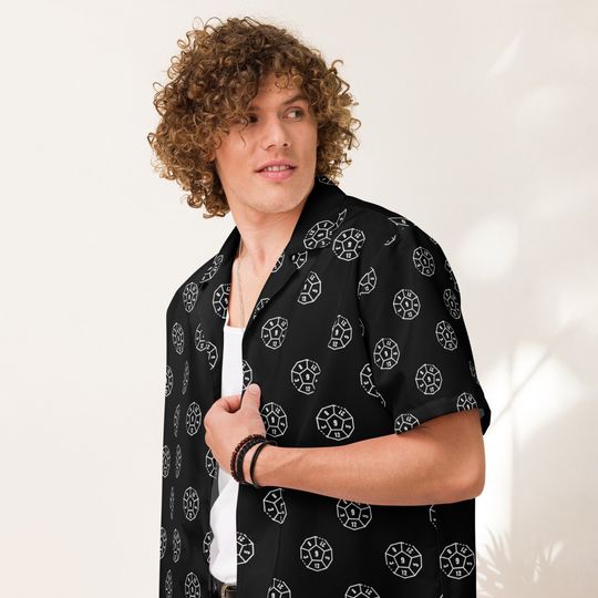 D2 Dice Pattern Lightweight Button Down Shirt, D20 Dice Shirt, DND Player Gift
