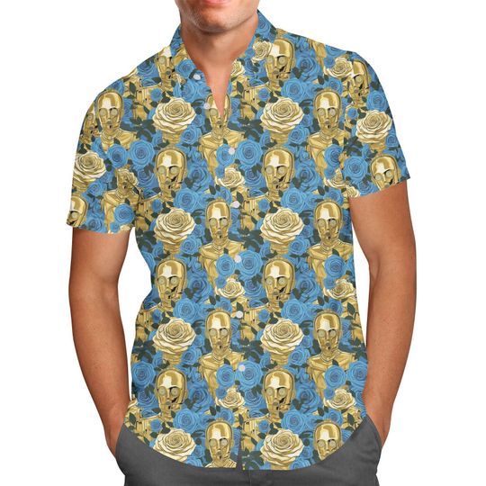 Retro Floral C3PO Droid - Theme Park Inspired Disney Hawaiian