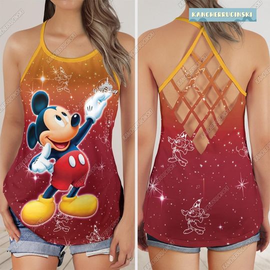 Mickey Mouse Criss Cross Tank Top, Mickey Face Tank Top, Disney Mickey Summer Shirt