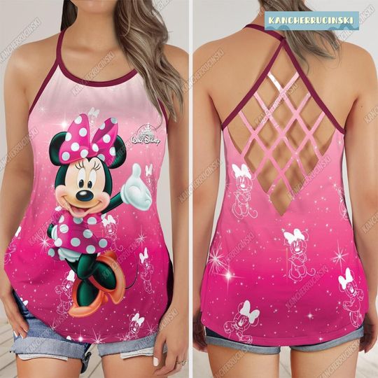 Minnie Mouse Criss Cross Tank Top, Minnie Face Tank Top, Disney Minnie Summer Shirt