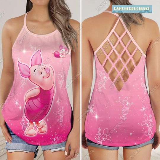 Piglet Criss Cross Tank Top, Pooh Piglet Yoga Tank Top, Disney Piglet Workout Tops, Piglet Summer For Women