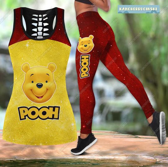 Pooh Bear Leggings And Hollow Tank Top, Winnie The Pooh Movie Tank Top, Disney Cartoon Gym Legging
