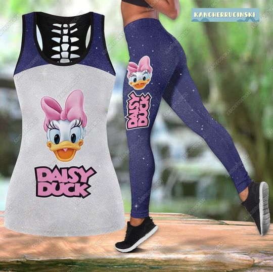 Daisy Duck Leggings And Hollow Tank Top, Daisy Duck Yoga Legging, Disney Daisy Duck Gym Tank Top