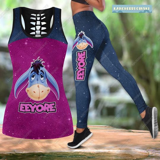 Eeyore Leggings And Hollow Tank Top, Disney Eeyore Tank Top For Women, Eeyore Cartoon Yoga Pants