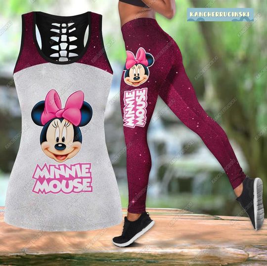 Minnie Leggings And Hollow Tank Top, Minnie Mouse Yoga Legging, Disney Minnie Gym Tank Top For Women