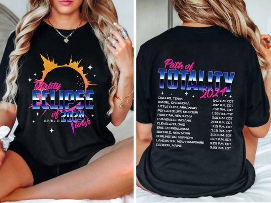 Total Solar Eclipse Shirt April 8th 2024, Concert Tour Tee Path of Totality Cities on Back Family