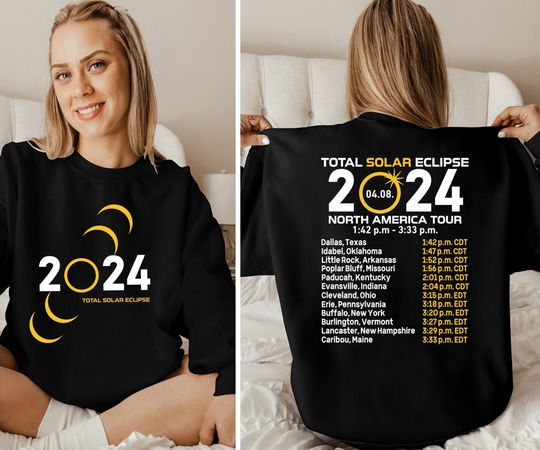Total Solar Eclipse April 8 2024 Sweatshirt, North America Tour Sweatshirt, Celestial Sweatshirt, Retro Eclipse Hoodie, Astronomy Lover Gift