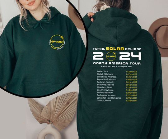 Solar Eclipse Hoodie , Total Eclipse Tee, Eclipse 2024 Hoodie, US Eclipse Tee, Eclipse 2 Sides Tee, North America Tour Tee, 2 Sided Tee