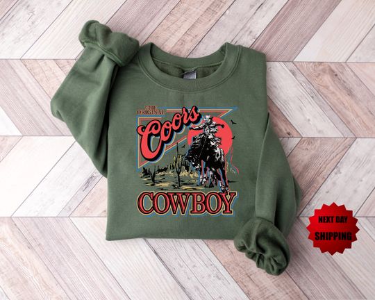CCOORS Western Cowboy Sweatshirt, Vintage 90s Graphic Western Hoodie, Rodeo Oversize Cowboy