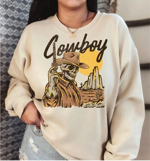 Vintage Style Cowboy Skeleton Sweatshirt, Cowboy Killer , Country Shirt, Western Sweatshirt, Southern Shirt, Gift