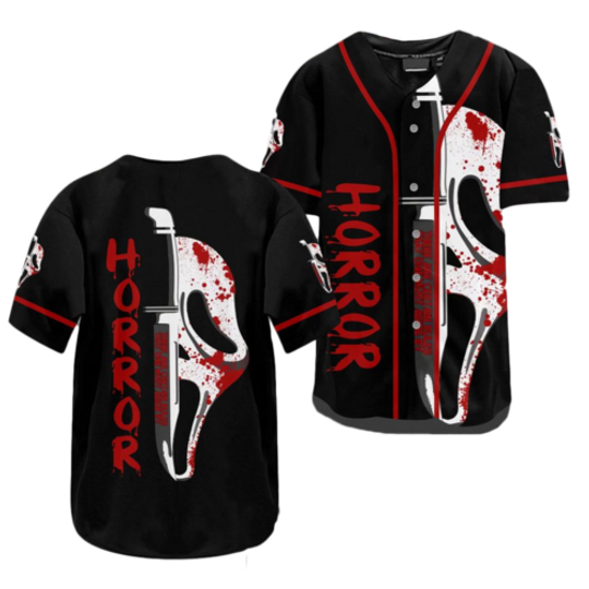 Bloody Ghostface Scream Horror Movie Halloween Baseball Jersey Shirt