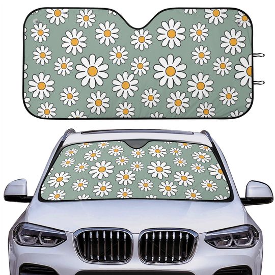 Daisy Sage Flower design car sun shade, Aesthetic Car Decor