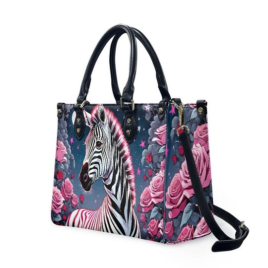 Zebra Pattern Leather Handbag, Gift for Women