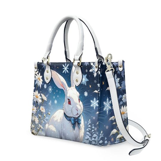 Discover white rabbit Pattern Leather Handbag, Gift for Women