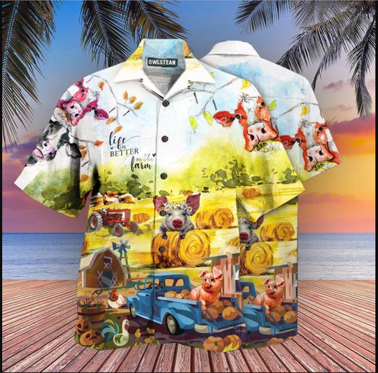 Discover Farmer Happy With Cow And Pig Edition - Hawaiian Shirt All Over Print Best Price