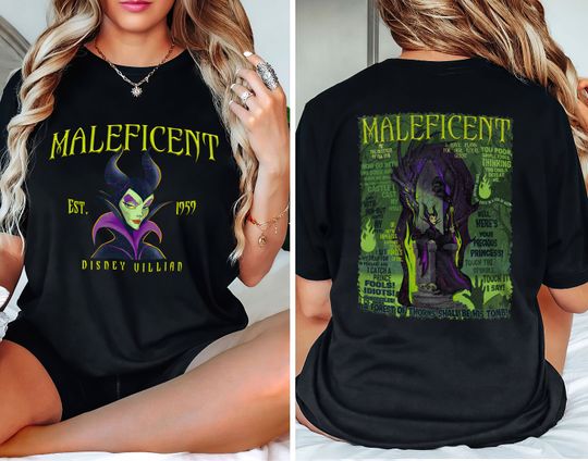 2 Sided Maleficent Shirt, Sleeping Beauty Villains Disney  Color T-shirt