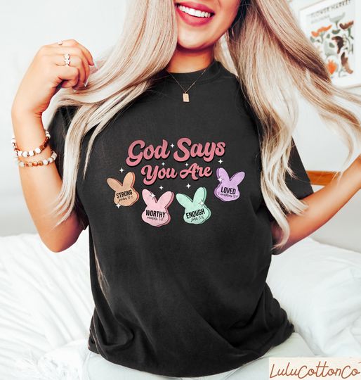 Easter Bunny Candy Shirt, God Says You Are Easter Tee, Easter Christian Gift, Christian Bunny Gift, Jesus Easter Outfit, Bible Verse Tee