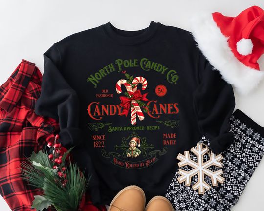 Christmas Sweatshirt, Candy Cane Shirt, Retro Old Fashioned Candy Cane Sweater, Vintage Christmas Shirt Retro, North Pole Christmas Sweater