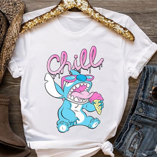Stitch Neon Ice Cream Chill Drip T-Shirt