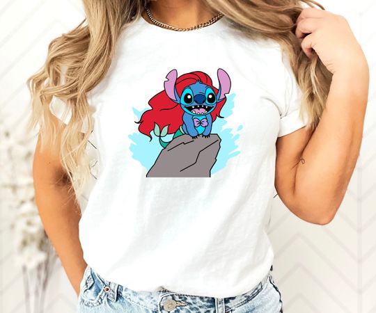 Funny Stitch and Ariel Shirt, Disney Princess Shirt