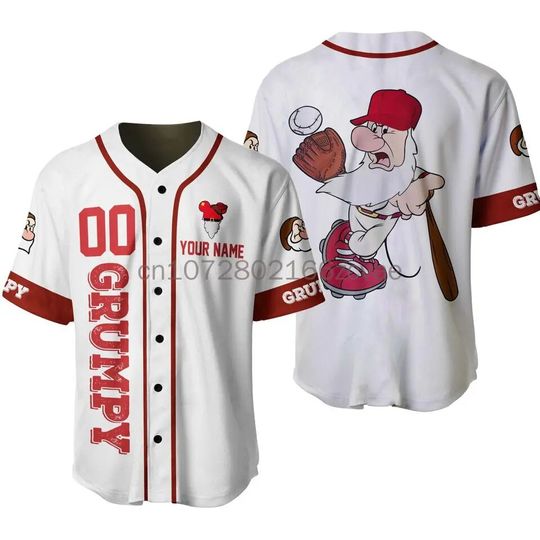 2024 Angry Grumpy Baseball Jersey Red Stripes Patterns Disney Baseball Shirt