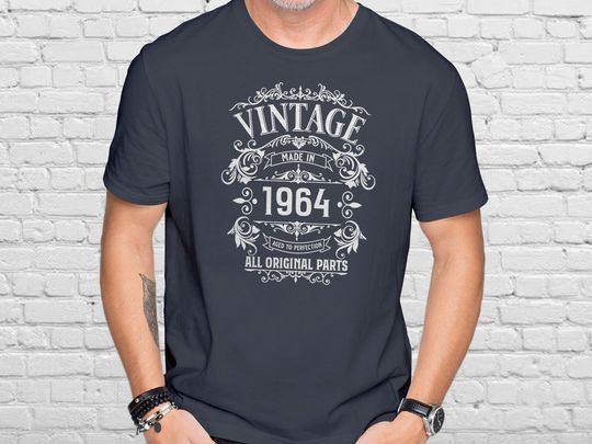 Mens 60th Birthday Gift T Shirt- 1964 All Original Parts -  Born in 1964, 60th Birthday Gifts for Him