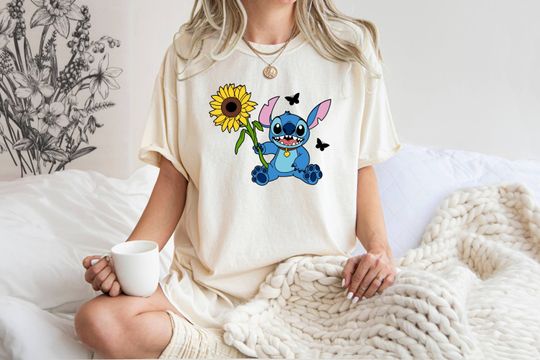 Oversized Tee, Stitch Sunflower Oversized Tee, Butterfly Shirt, Disney Family Trip Tee