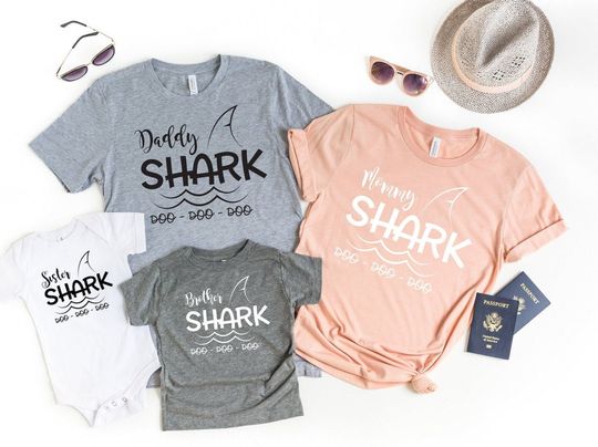 Mama Shark Daddy Shark  Baby Sharks Family Shark Shirts, Funny Family Matching Shirts, Shark Family Tshirts, Shark Family Gift, Family Shark