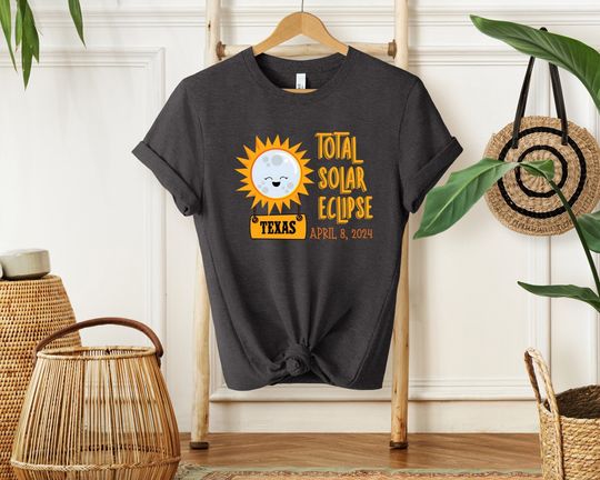 Texas Total Solar Eclipse Shirt, April 8th 2024, Boho Sun and Moon Tshirt, Cute Total Solar Eclipse V-Neck Shirt, Solar Eclipse