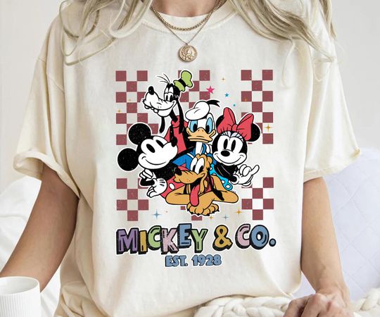 Vintage Mickey & Co Est 1928 checkerboard Shirt, Disney Mickey And Friends T-Shirt