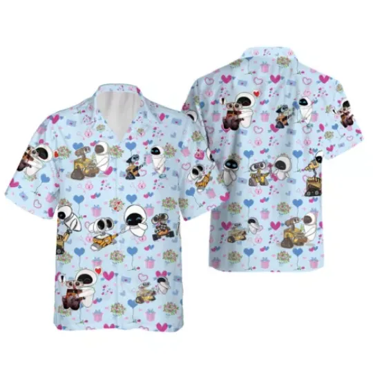 Wall-E And Eve Couple Happy Valentine's Day Love Vibes Hawaiian Shirt