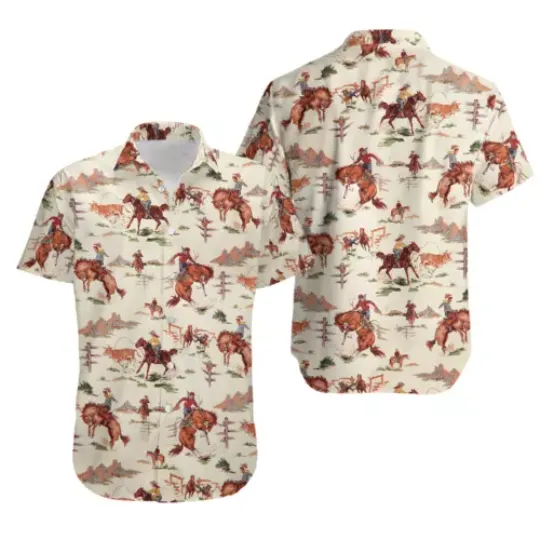 Western Cowboy Retro Cowboy Mens 3D All Over Print Hawaiian Shirt