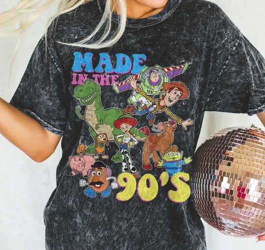 Toy Story Characters Made in The 90s  Mineral Wash T-Shirt, Retro Disney Washed T-shirt
