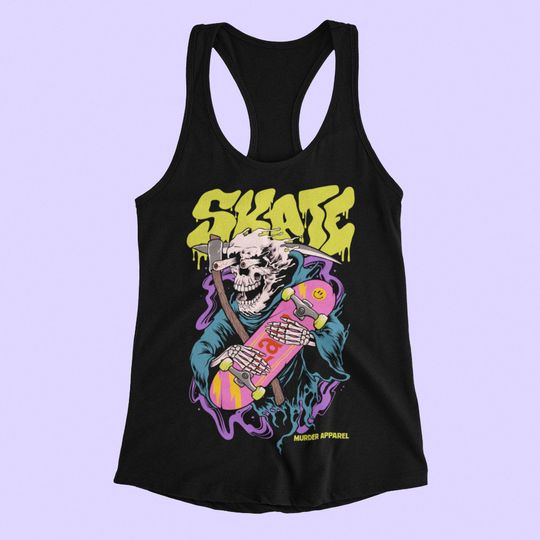 Grim Reaper Skateboard Skeleton Goth Tank Top