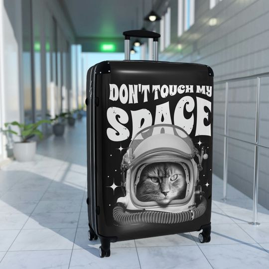 Space Cat Suitcase, Outer Space Cat Design Luggage, Hard Shell Travel Essential Case, Carry on Cabin Suitcase