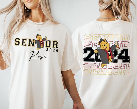 Custom Winnie The Pooh Senior 2024 Shirt, Disneyland Graduation T-shirt, School Graduation tshirt, Class Of 2024 Graduation