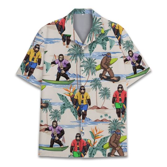 Bigfoot Surfing Hawaiian Shirts