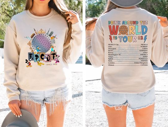 Disney Epcot World Tour Sweatshirt, Mickey And Friends Retro Disney Epcot Holiday Tee, Epcot Center 1982 Shirt, Drinking Around The World