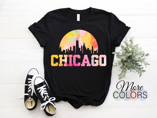 Chicago Illinois Art Gift Skyline Vintage T-Shirt, Jersey Flag Pride Patriotic TShirt Gifts