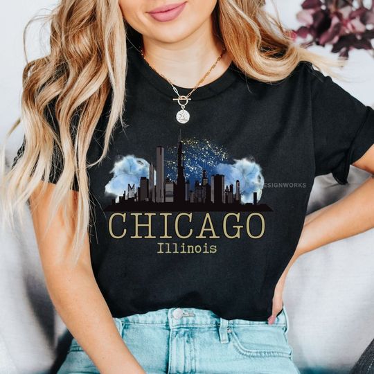 Chicago Illinois Skyline Shirt, City State Shirt, Vacation shirt, Soft Chicago Tee, Gift For Her, Plus Sizes, Unisex Jersey Short Sleeve Tee