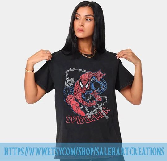 Retro Vintage Distressed look Spiderman Peter Parker Unisex Heavy Cotton 90s Graphic Tee Shirt